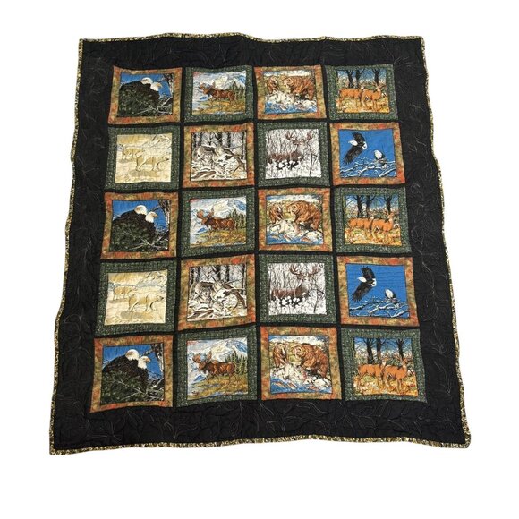 Handmade Wildlife Themed Patchwork Quilt Lap Blanket Wall Hanging Throw - Picture 1 of 11